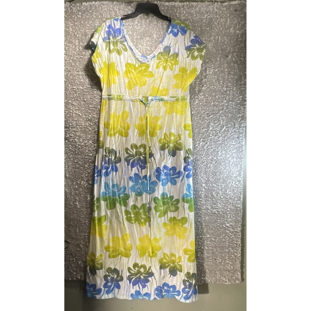 Fresh Produce Floral Maxi Dress Cotton Drawstring Waist M Preppy Vacation Resort
